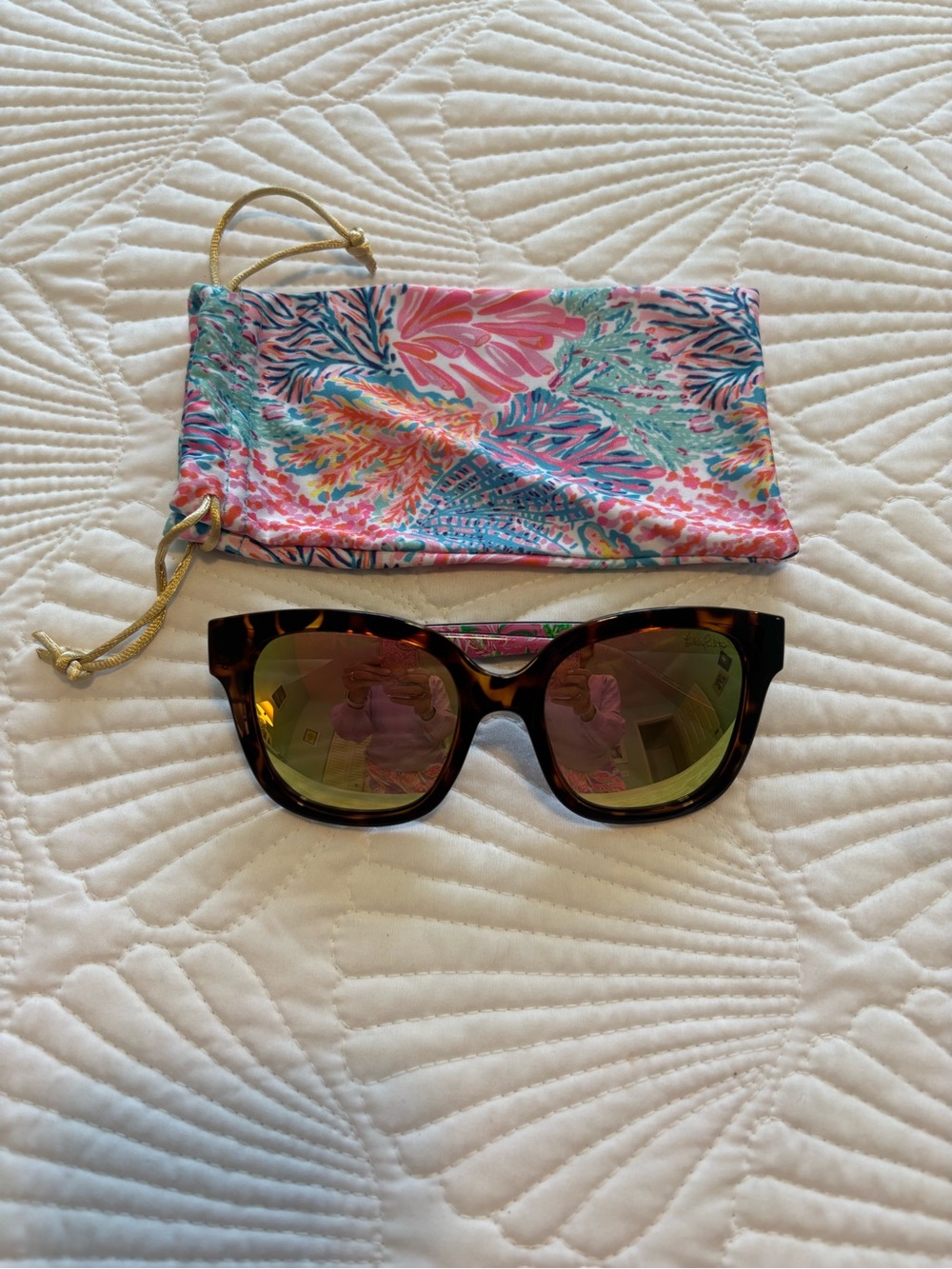 Lilly Pulitzer Polarized Sunglasses Tortoise frame w/ Pink Green Mirrored Lenses